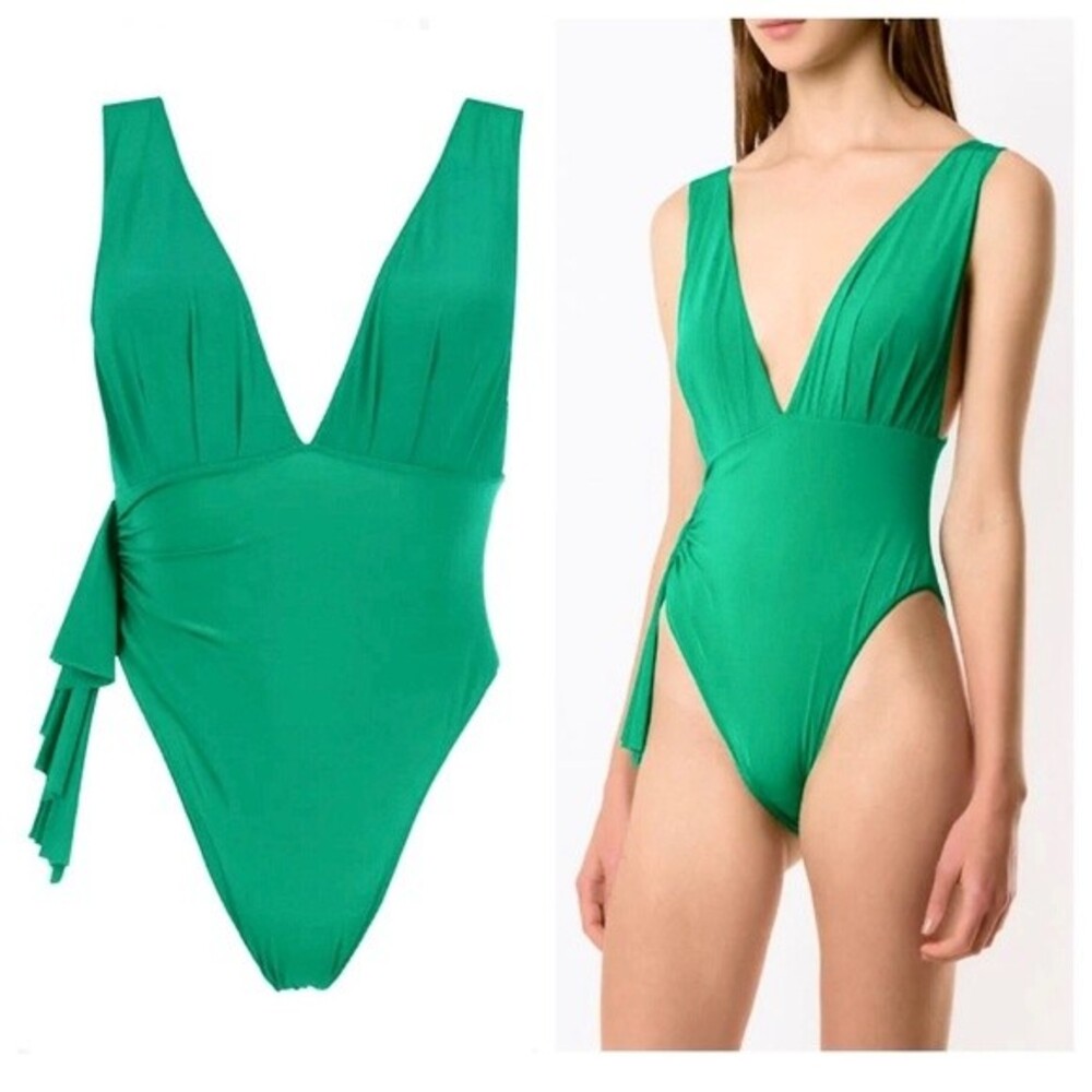 Clube Bossa Unika One Piece Swimsuit Kelly Green High Leg Plunge V Neck NWT M
